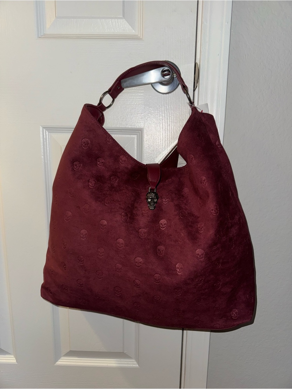 Viral Betsey Johnson Burgundy Skull Print Hobo Bag New with Tags